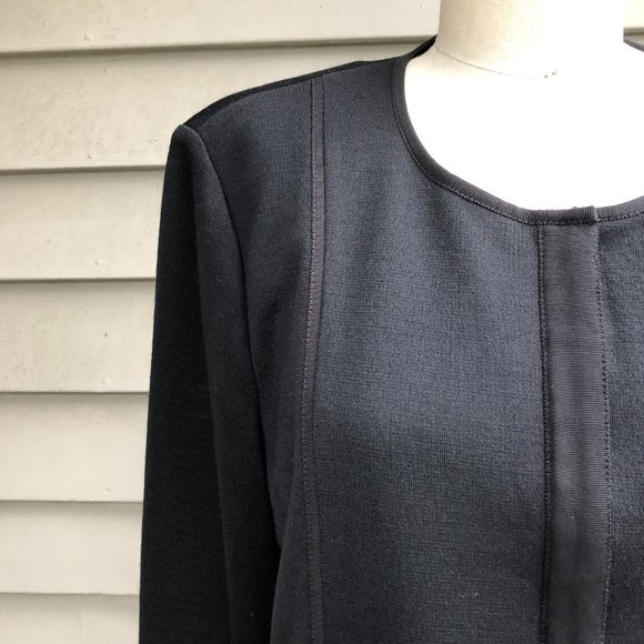 ST. JOHN CAVIAR Milano Knit Zip Front Ribbon Trim Cropped Black Jacket Blazer 12 - Picture 5 of 16